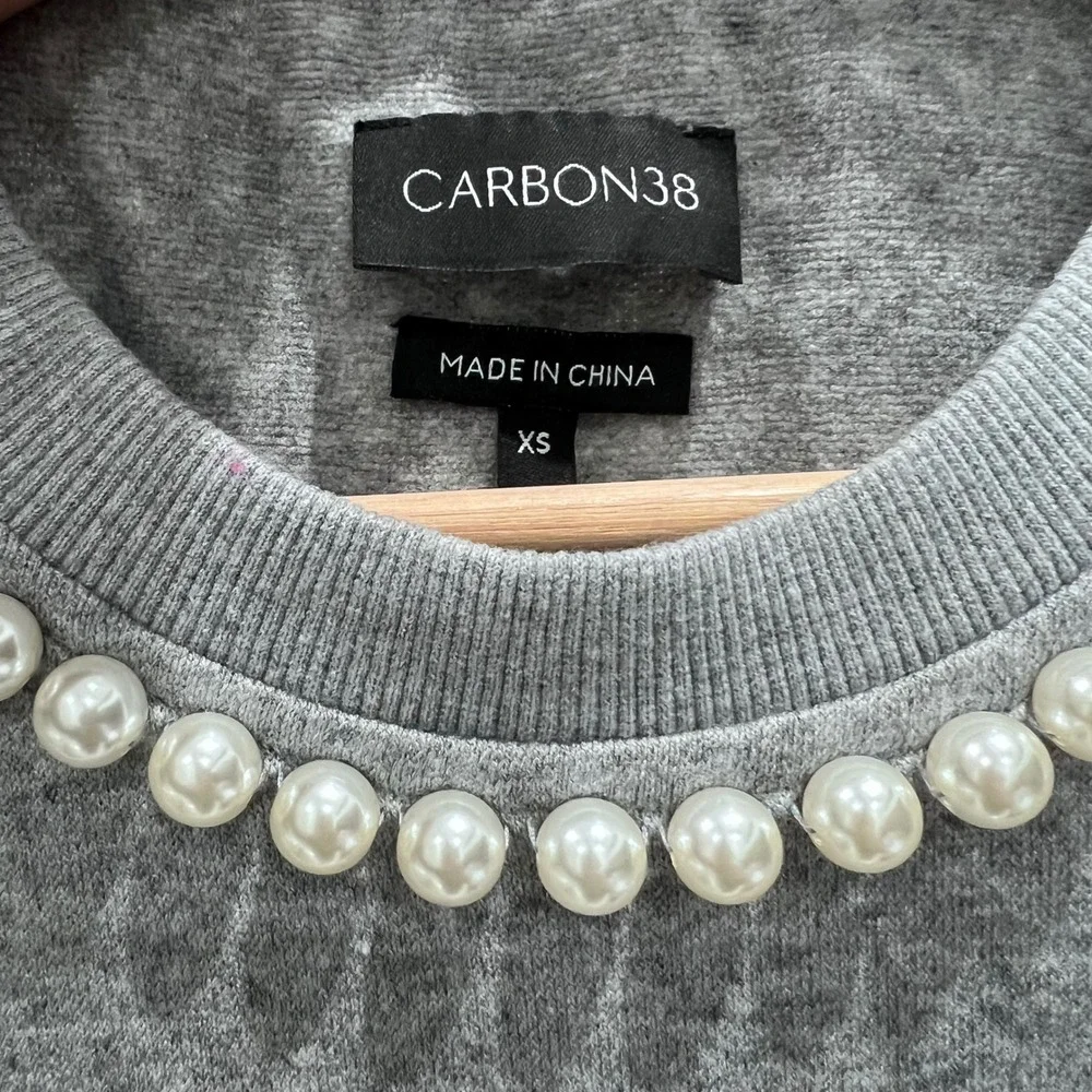 Carbon38 Pearl Sweatshirt Women's‎ XS Embellished Beaded Gray Statement Piece